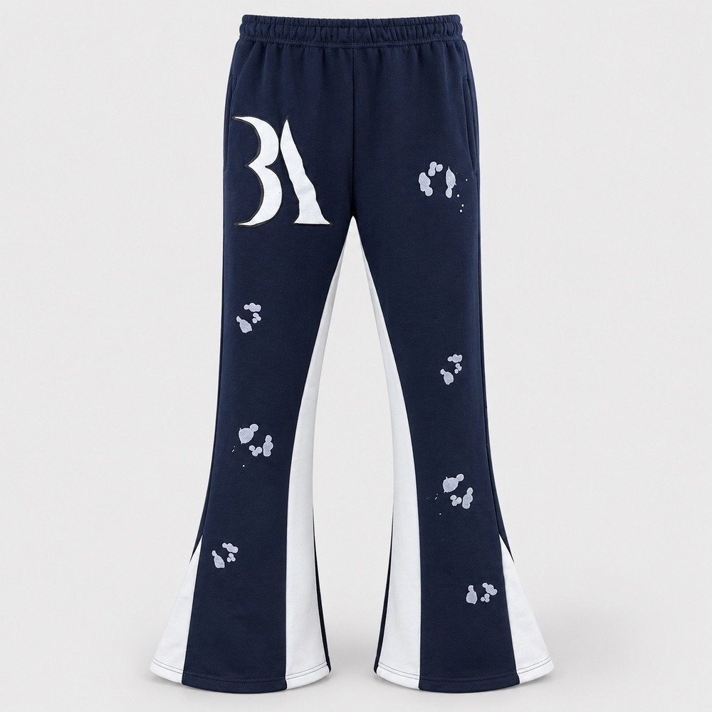 Burned Apparel Flare Track Pants Size L Navy Y2K Streetwear Graphic Sweatpants